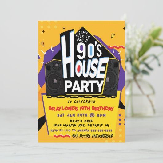 Uitnodiging voor 90's House Party (Staand voorkant)