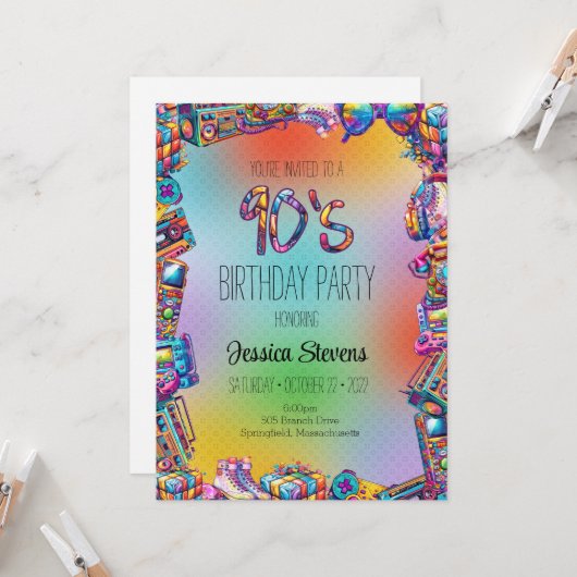 Uitnodiging voor 90's verjaardag (Voorkant / Achterkant in situ)