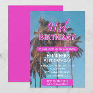 Uitnodiging voor 91ste verjaardag Summer Pink Palm