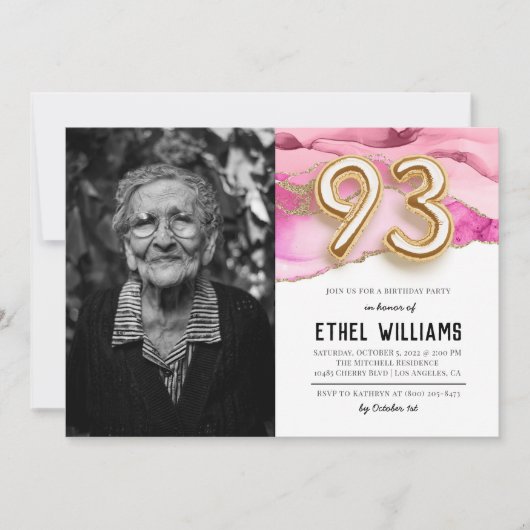 Uitnodiging voor 93ste verjaardagsfeest (Voorkant)