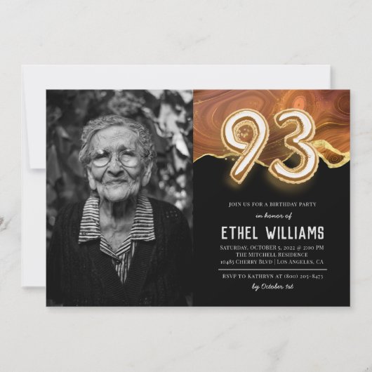 Uitnodiging voor 93ste verjaardagsfeest (Voorkant)