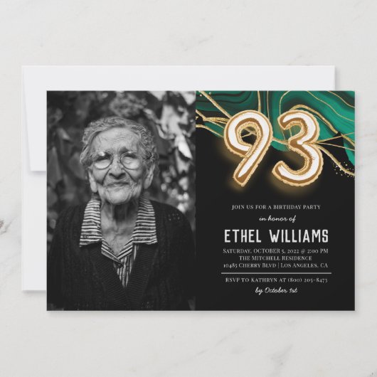 Uitnodiging voor 93ste verjaardagsfeest (Voorkant)