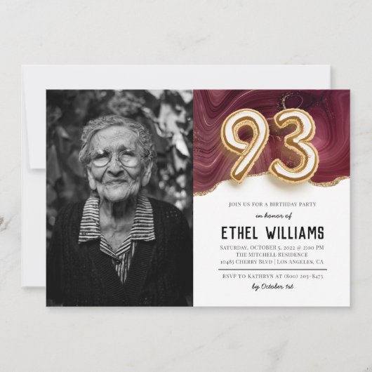 Uitnodiging voor 93ste verjaardagsfeest (Voorkant)