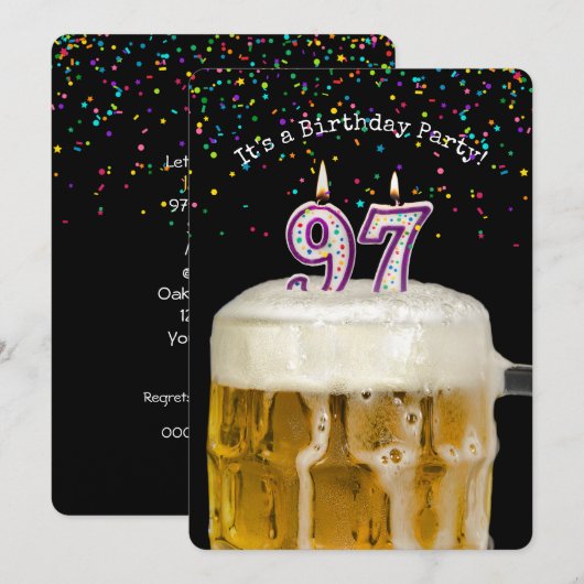Uitnodiging voor 97e verjaardagskaarsfeestje (Voorkant / Achterkant)