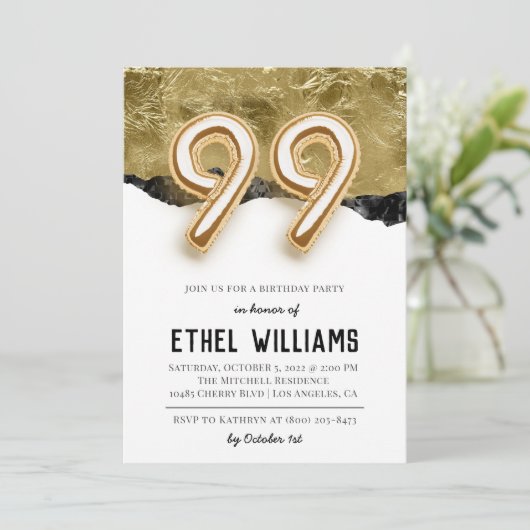 Uitnodiging voor 99ste verjaardagsfeest (Staand voorkant)