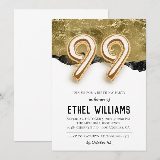 Uitnodiging voor 99ste verjaardagsfeest (Voorkant / Achterkant)