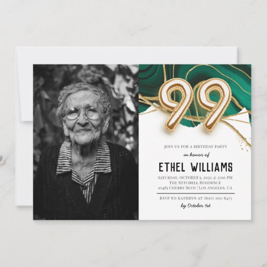 Uitnodiging voor 99ste verjaardagsfeest (Voorkant)