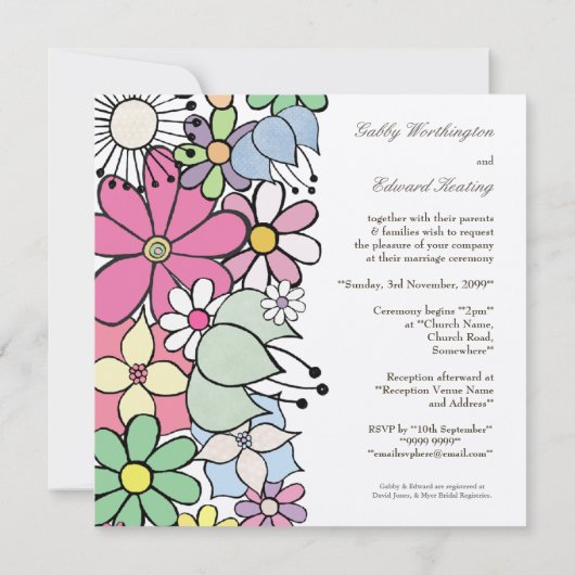 Uitnodiging voor aangepaste bruiloft in lente-bloe (Achterkant)