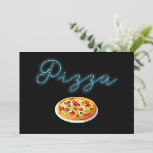 Uitnodiging voor aangepaste Neon Glow Pizza-feestj (Staand voorkant)