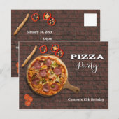 Uitnodiging voor aanpasbaar pizza-feestje (Voorkant / Achterkant)