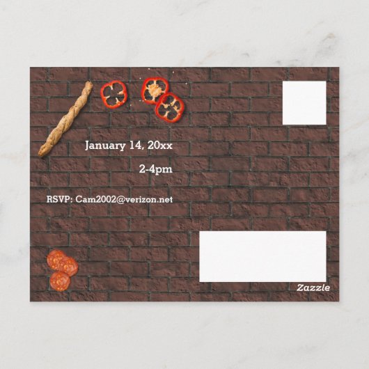 Uitnodiging voor aanpasbaar pizza-feestje (Achterkant)