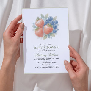 Uitnodiging voor aardbeien en bosbessen Baby showe