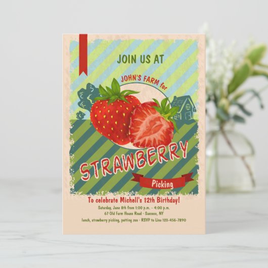 Uitnodiging voor aardbeienboerderij (Staand voorkant)