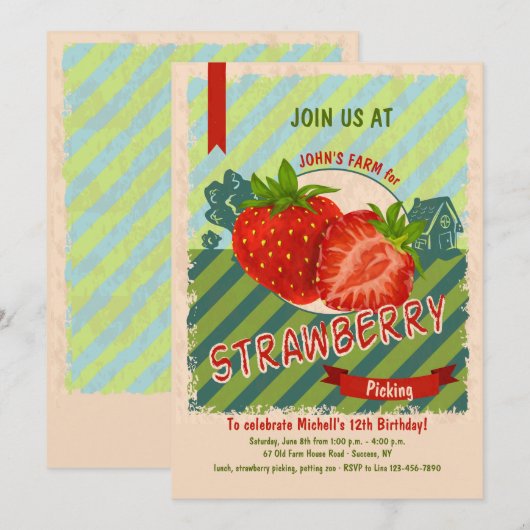 Uitnodiging voor aardbeienboerderij (Voorkant / Achterkant)