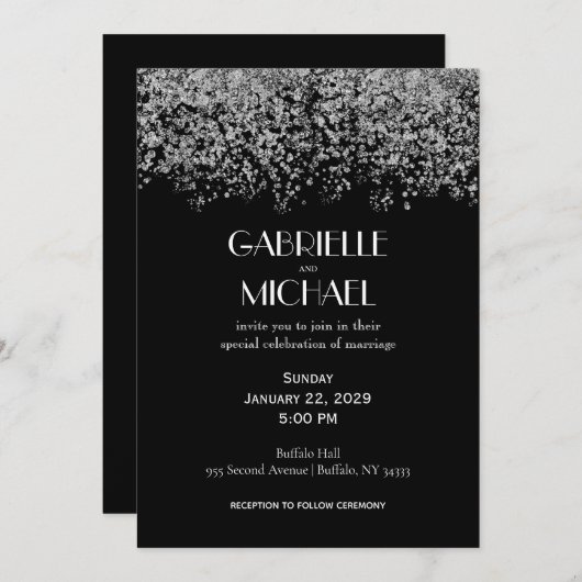 Uitnodiging voor Abstracte bruiloft in zwart-wit e (Voorkant / Achterkant)
