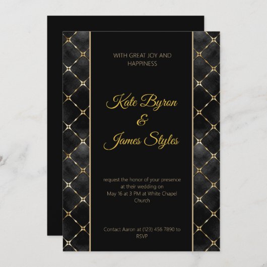 Uitnodiging voor Abstracte en gouden bruiloft (Voorkant / Achterkant)