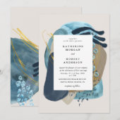 Uitnodiging voor abstracte waterverf strandbruilof (Voorkant / Achterkant)