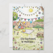 Uitnodiging voor achtertuin kampeerfeest (Achterkant)