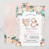 Uitnodiging voor achtste verjaardag van Peachy Owl (Voorkant / Achterkant)