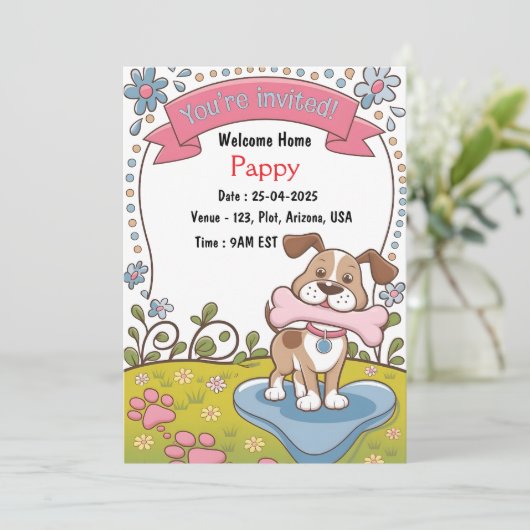 Uitnodiging voor adoptie van huisdieren (Staand voorkant)