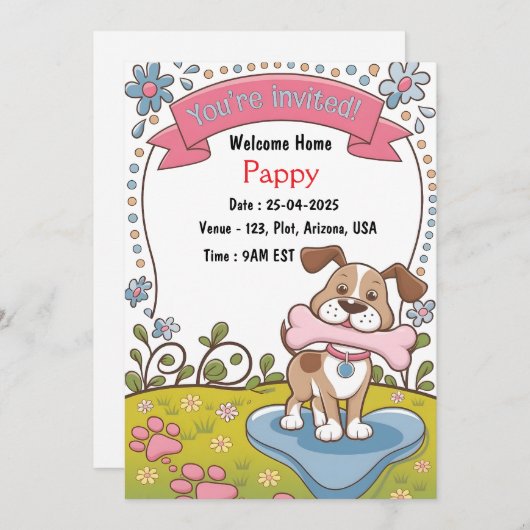 Uitnodiging voor adoptie van huisdieren (Voorkant / Achterkant)