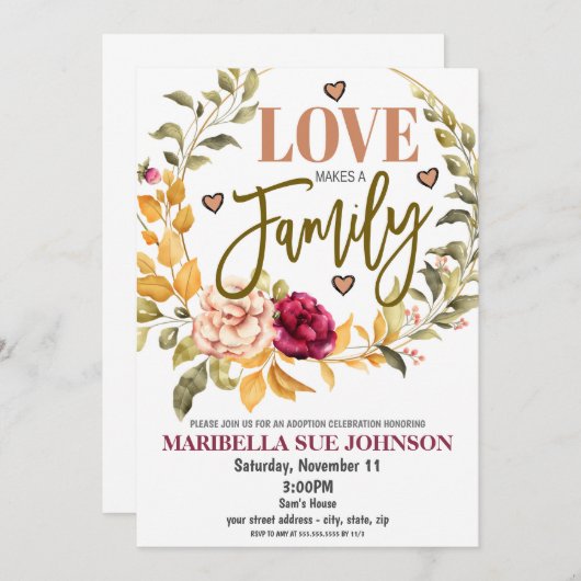 Uitnodiging voor adoptiefeest (Voorkant / Achterkant)