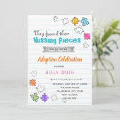 Uitnodiging voor adoptiefeestje 'Missing Pieces' (Staand voorkant)