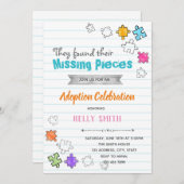 Uitnodiging voor adoptiefeestje 'Missing Pieces' (Voorkant / Achterkant)