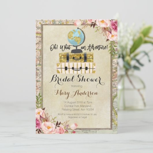 Uitnodiging voor Adventure Bridal Shower (Staand voorkant)