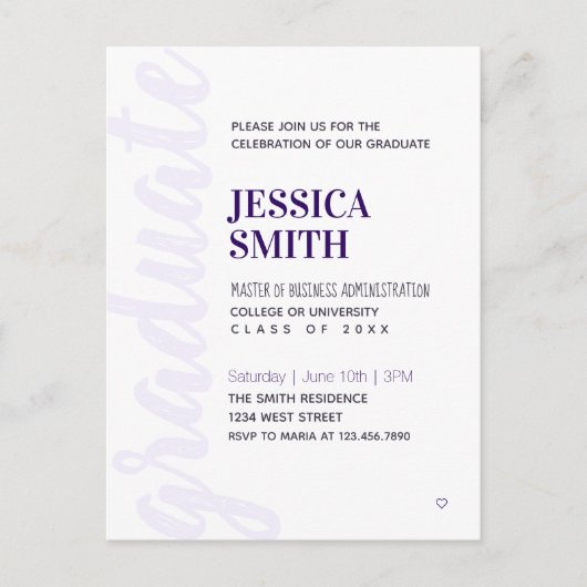 Uitnodiging voor afgestudeerde Partij Moderne Eenv (Voorkant)