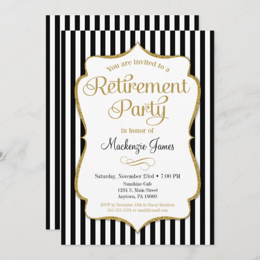 Uitnodiging voor aflossing Black Gold Elegant (Voorkant / Achterkant)