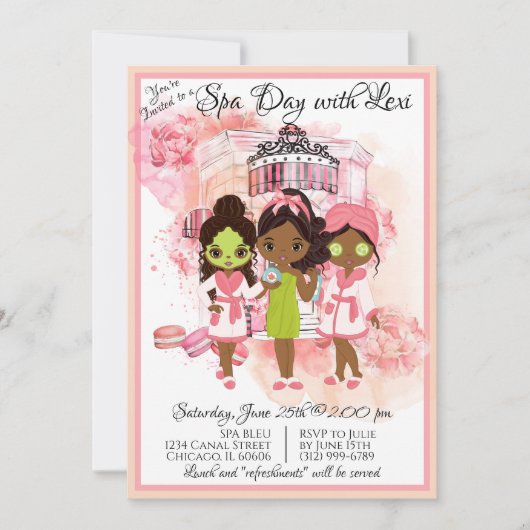 Uitnodiging voor Afrikaans-Amerikaans Spa-feestje (Voorkant)