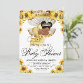 Uitnodiging voor Afro-meisje zonnebloem babyshower (Staand voorkant)
