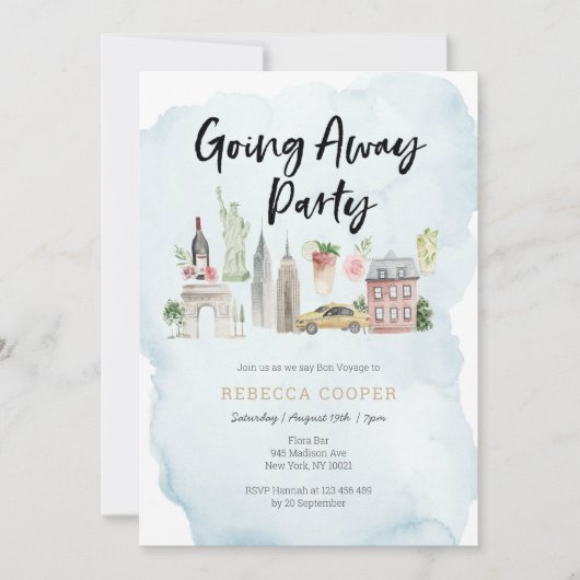 Uitnodiging voor afscheidsparty in New York City (Voorkant)