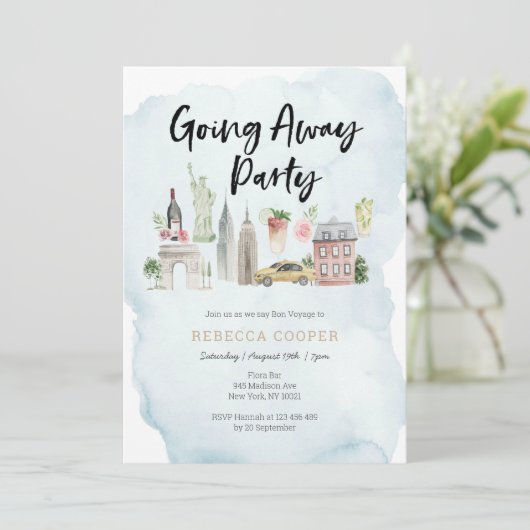 Uitnodiging voor afscheidsparty in New York City (Staand voorkant)