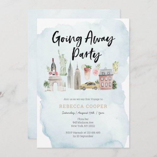 Uitnodiging voor afscheidsparty in New York City (Voorkant / Achterkant)
