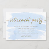 Uitnodiging voor afscheidsparty met blauwe aquarel (Voorkant)