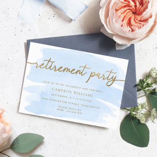 Uitnodiging voor afscheidsparty met blauwe aquarel