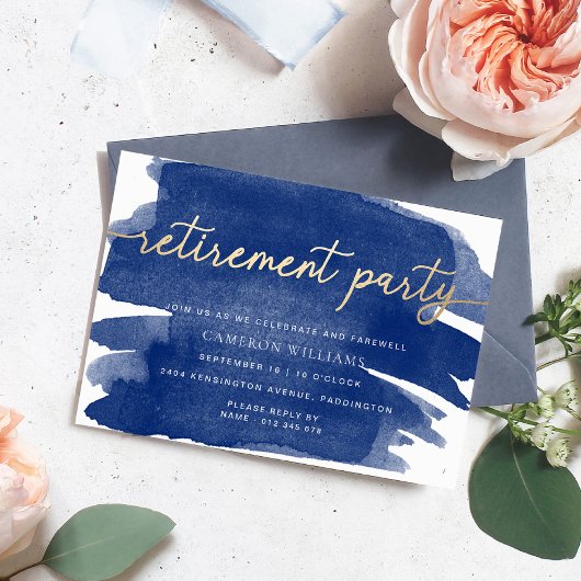 Uitnodiging voor afscheidsparty met Navy Watercolo