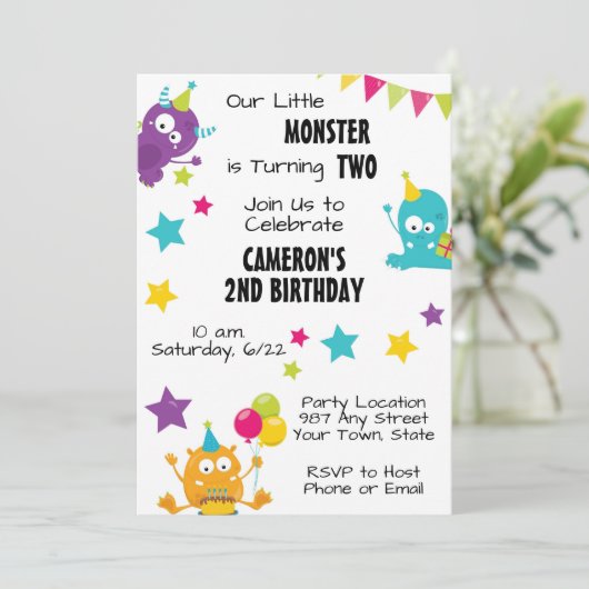 Uitnodiging voor afspeelbare monster (Staand voorkant)