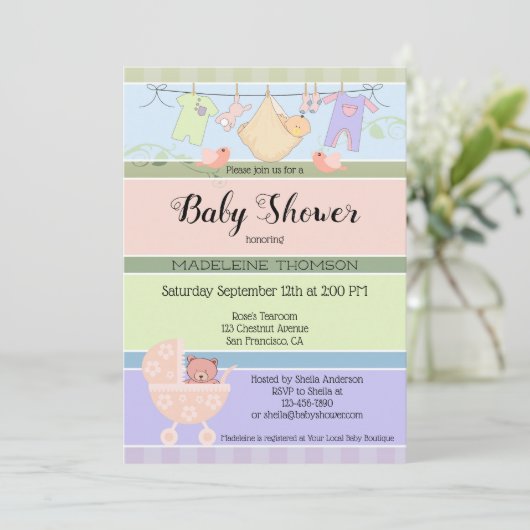 Uitnodiging voor afspeelbare pasta met striped Bab (Staand voorkant)