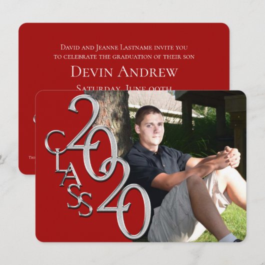 Uitnodiging voor afstudeerders van 2020 Rood Foto (Voorkant / Achterkant)