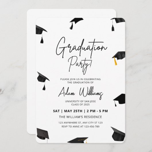 Uitnodiging voor afstudeerfeest, afstuderen (Voorkant / Achterkant)