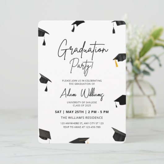 Uitnodiging voor afstudeerfeest, afstuderen (Staand voorkant)