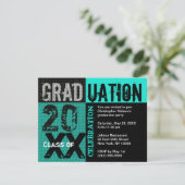 Uitnodiging voor afstudeerfeest Blauwgroen (Staand voorkant)