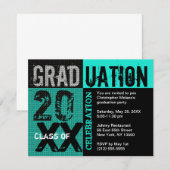 Uitnodiging voor afstudeerfeest Blauwgroen (Voorkant / Achterkant)