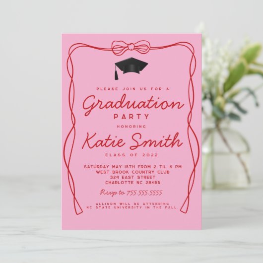 Uitnodiging voor afstudeerfeest, Doodles BowGradua (Staand voorkant)