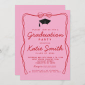 Uitnodiging voor afstudeerfeest, Doodles BowGradua (Voorkant / Achterkant)