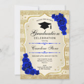 Uitnodiging voor afstudeerfeest - Gold Royal Blue (Voorkant)