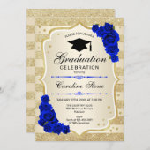 Uitnodiging voor afstudeerfeest - Gold Royal Blue (Voorkant / Achterkant)